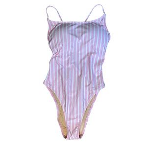 J. Crew, pink and white stripe swimsuit